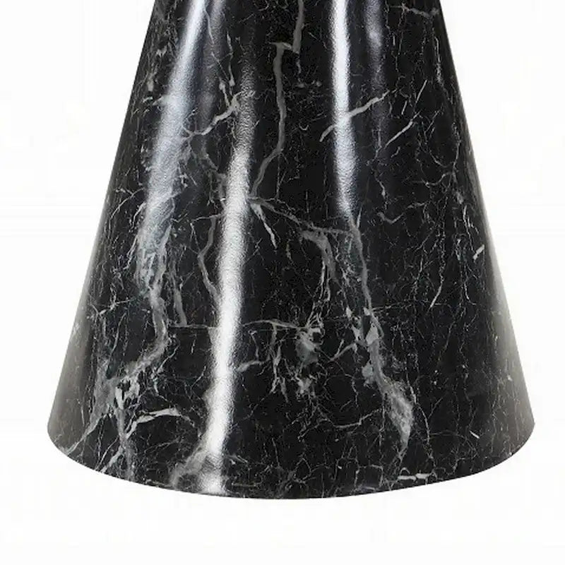 Table de salle à manger ronde noire sur pied, plateau aspect pierre, 4 places, 122 cm