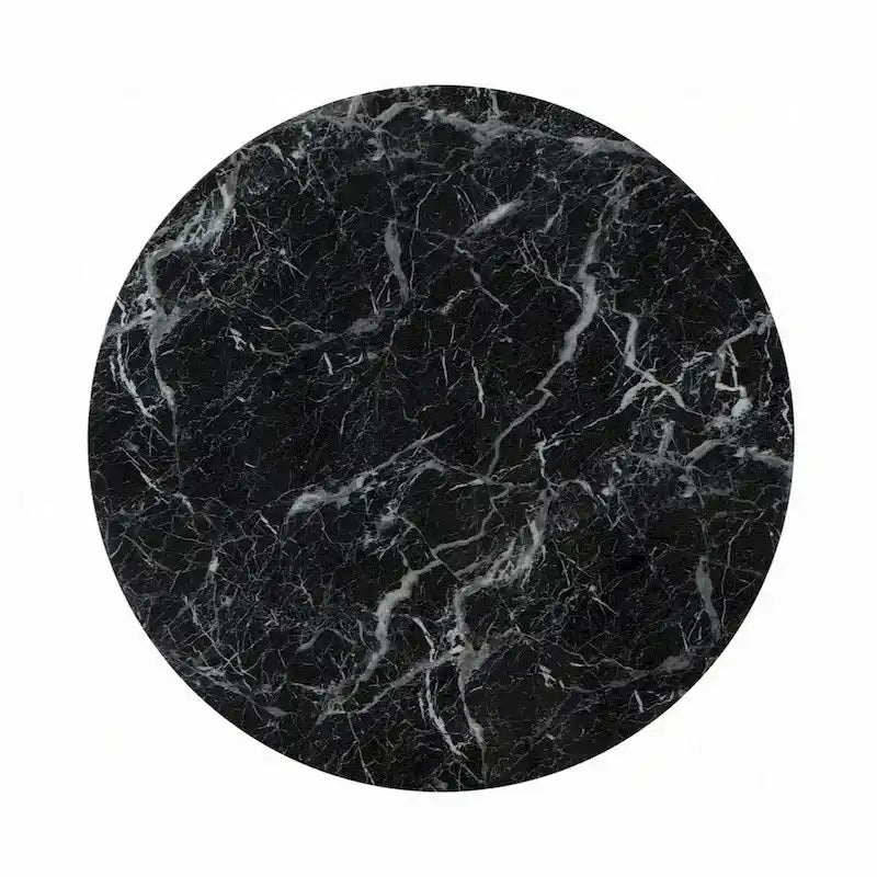 Table de salle à manger ronde noire sur pied, plateau aspect pierre, 4 places, 122 cm