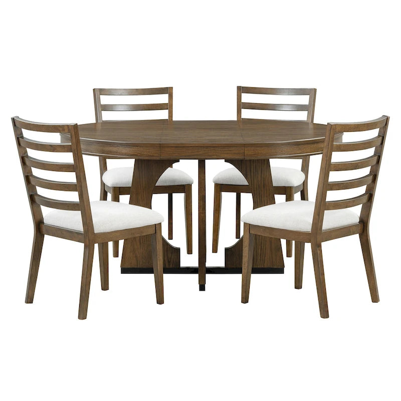 Ensemble de salle à manger rond extensible 5 places, style rétro, marron/naturel (5 pièces)