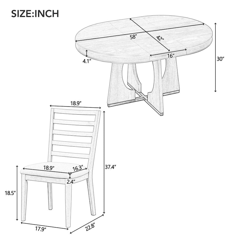 Ensemble de salle à manger rond extensible 5 places, style rétro, marron/naturel (5 pièces)