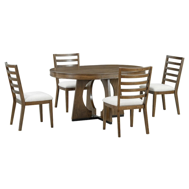 Ensemble de salle à manger rond extensible 5 places, style rétro, marron/naturel (5 pièces)