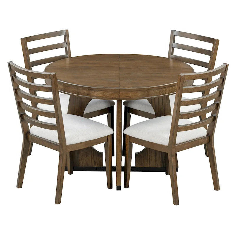 Ensemble de salle à manger rond extensible 5 places, style rétro, marron/naturel (5 pièces)