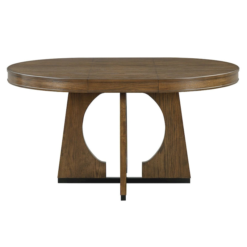 Ensemble de salle à manger rond extensible 5 places, style rétro, marron/naturel (5 pièces)