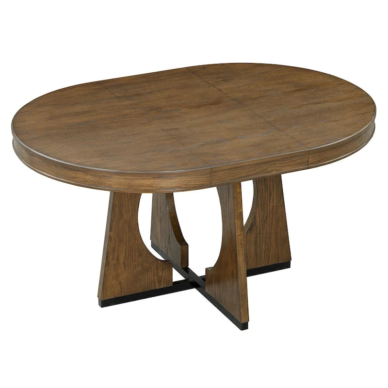 Ensemble de salle à manger rond extensible 5 places, style rétro, marron/naturel (5 pièces)