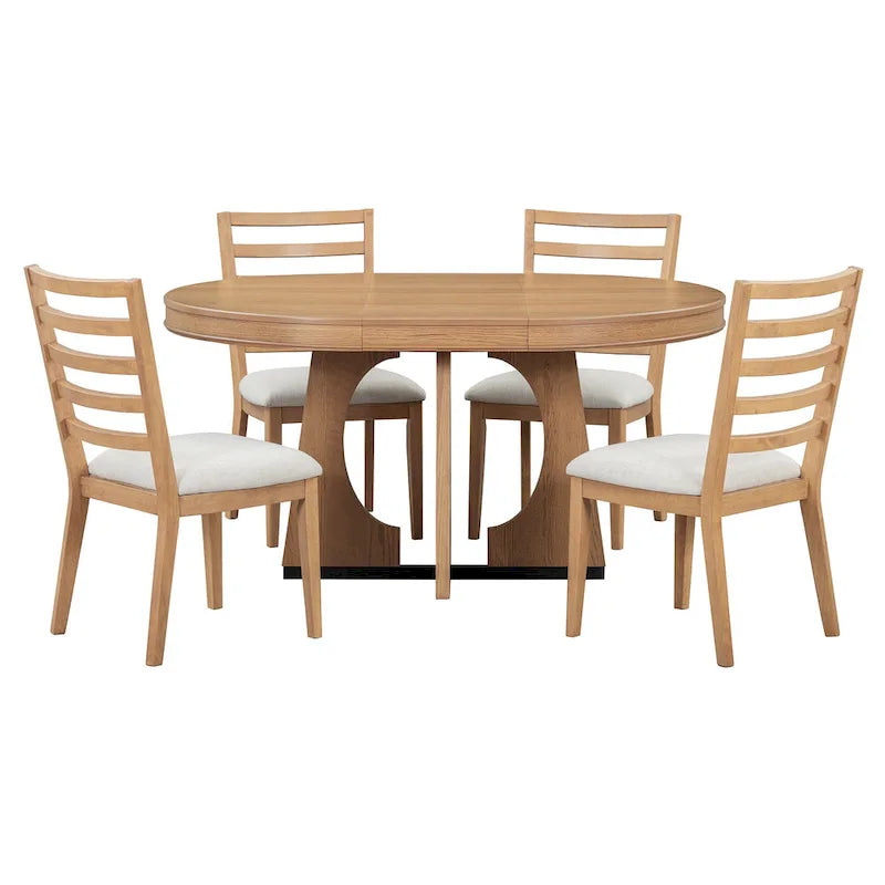 Ensemble de salle à manger rond extensible 5 places, style rétro, marron/naturel (5 pièces)