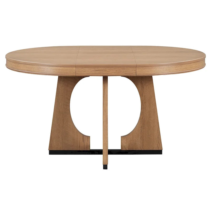 Ensemble de salle à manger rond extensible 5 places, style rétro, marron/naturel (5 pièces)