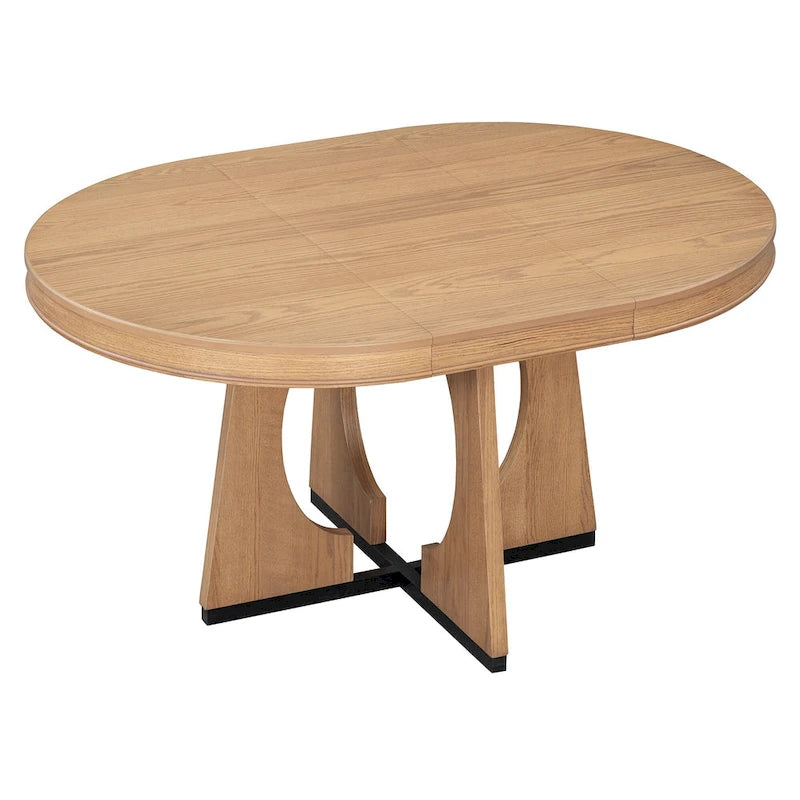 Ensemble de salle à manger rond extensible 5 places, style rétro, marron/naturel (5 pièces)