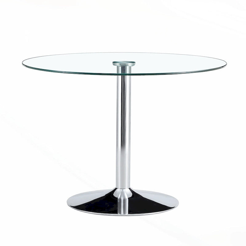 Table à manger ronde en verre argenté et transparent, 4 à 6 places