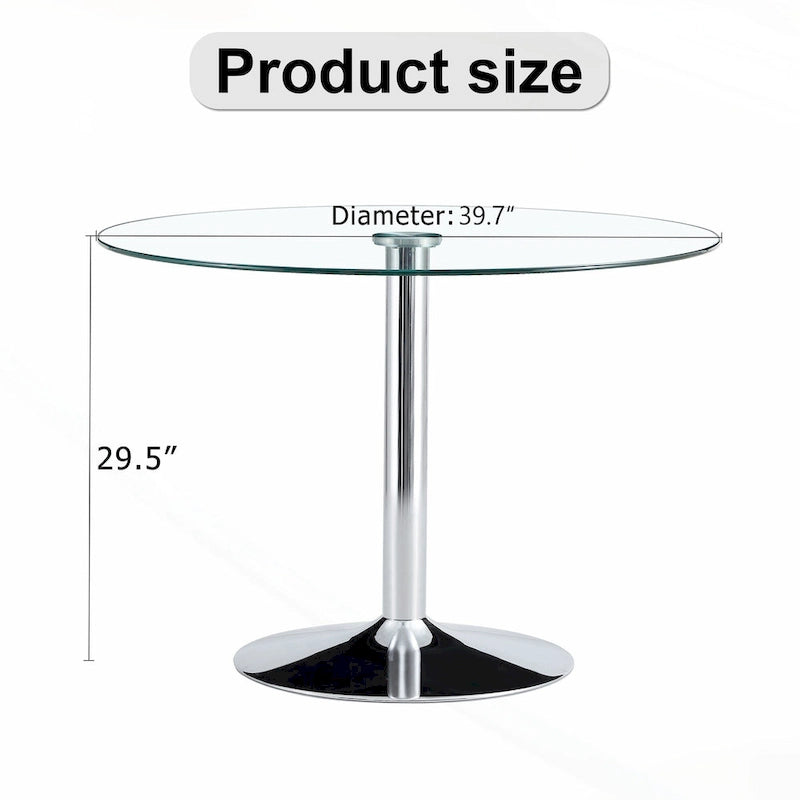 Table à manger ronde en verre argenté et transparent, 4 à 6 places