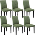 Chaises de salle à manger Parsons à dossier haut rembourrées vertes/brunes/beiges, tissu et pieds en bois massif, lot de 6