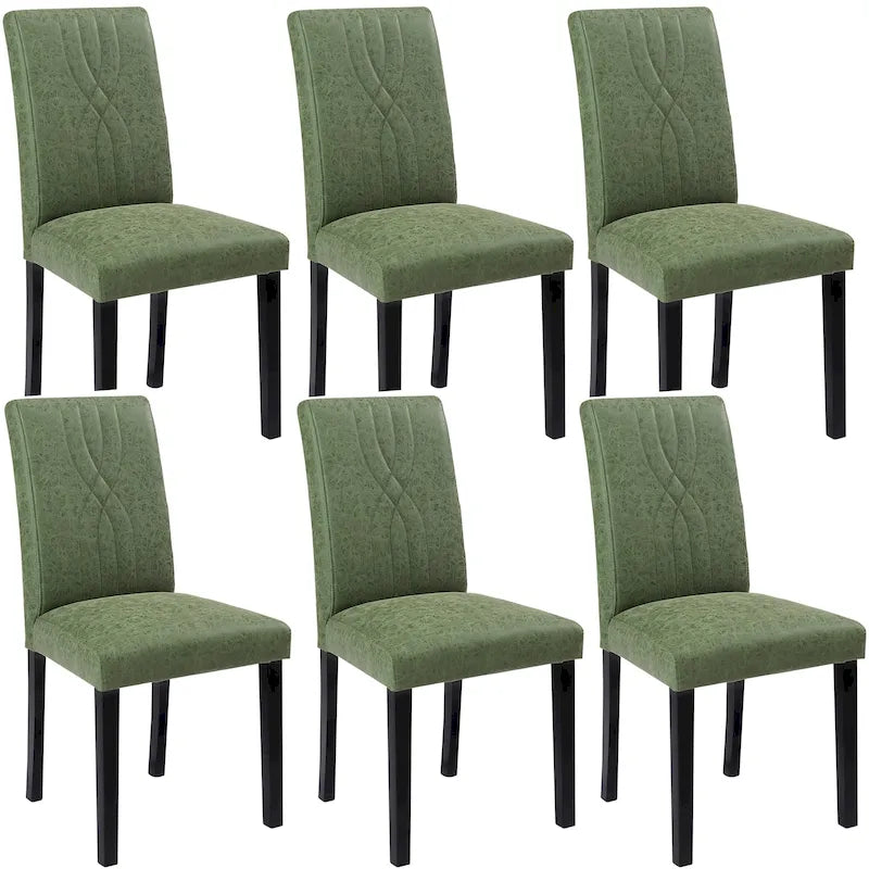 Chaises de salle à manger Parsons à dossier haut rembourrées vertes/brunes/beiges, tissu et pieds en bois massif, lot de 6