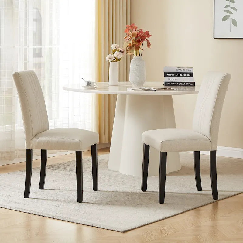 Chaises de salle à manger Parsons à dossier haut rembourrées vertes/brunes/beiges, tissu et pieds en bois massif, lot de 6