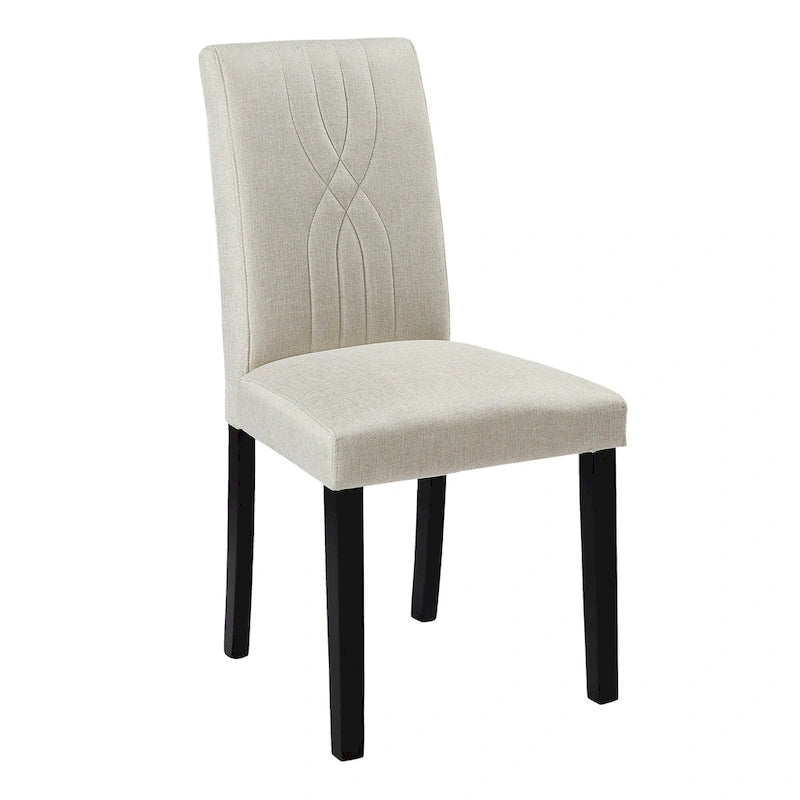 Chaises de salle à manger Parsons à dossier haut rembourrées vertes/brunes/beiges, tissu et pieds en bois massif, lot de 6