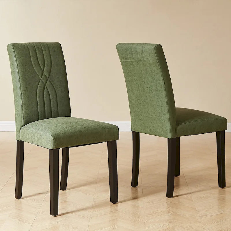 Chaises de salle à manger Parsons à dossier haut rembourrées vertes/brunes/beiges, tissu et pieds en bois massif, lot de 6