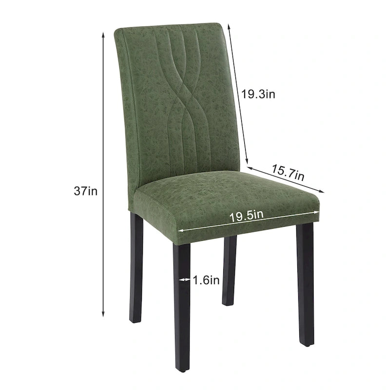 Chaises de salle à manger Parsons à dossier haut rembourrées vertes/brunes/beiges, tissu et pieds en bois massif, lot de 6