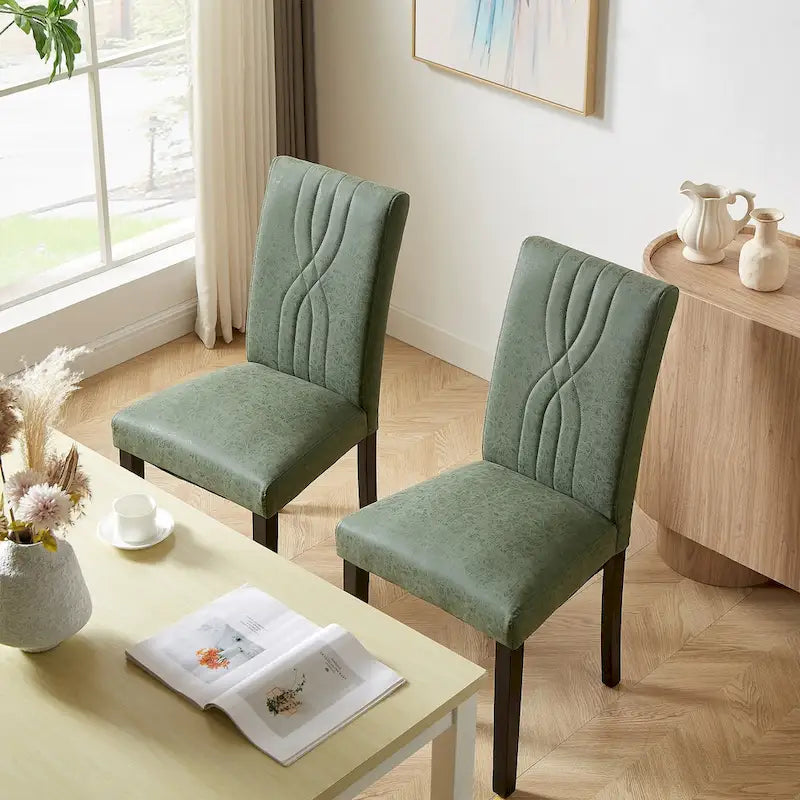 Chaises de salle à manger Parsons à dossier haut rembourrées vertes/brunes/beiges, tissu et pieds en bois massif, lot de 6