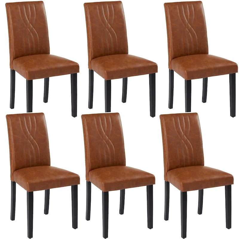Chaises de salle à manger Parsons à dossier haut rembourrées vertes/brunes/beiges, tissu et pieds en bois massif, lot de 6