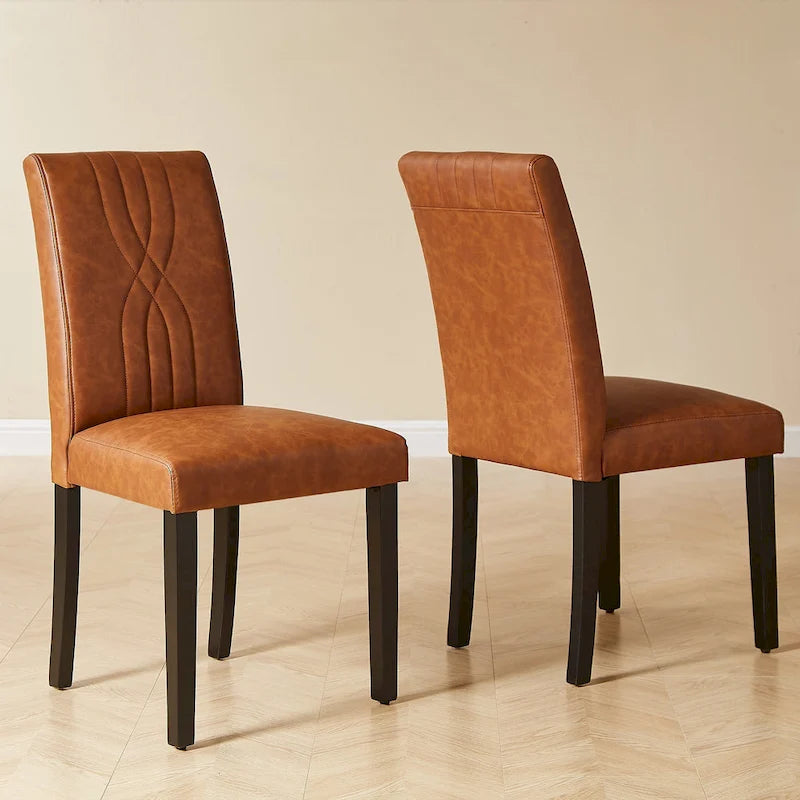 Chaises de salle à manger Parsons à dossier haut rembourrées vertes/brunes/beiges, tissu et pieds en bois massif, lot de 6