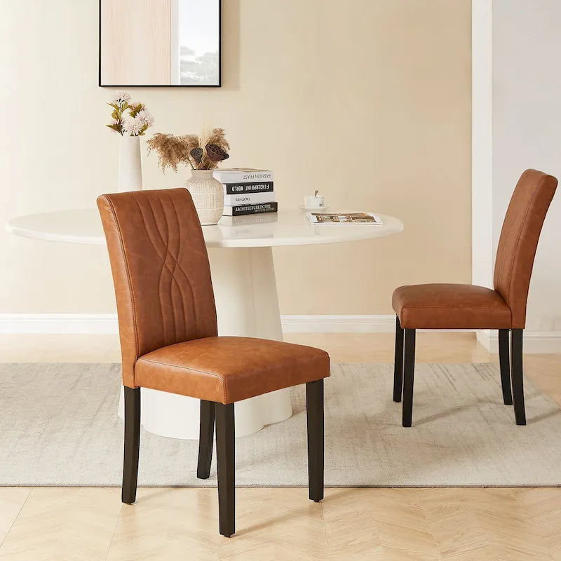 Chaises de salle à manger Parsons à dossier haut rembourrées vertes/brunes/beiges, tissu et pieds en bois massif, lot de 6