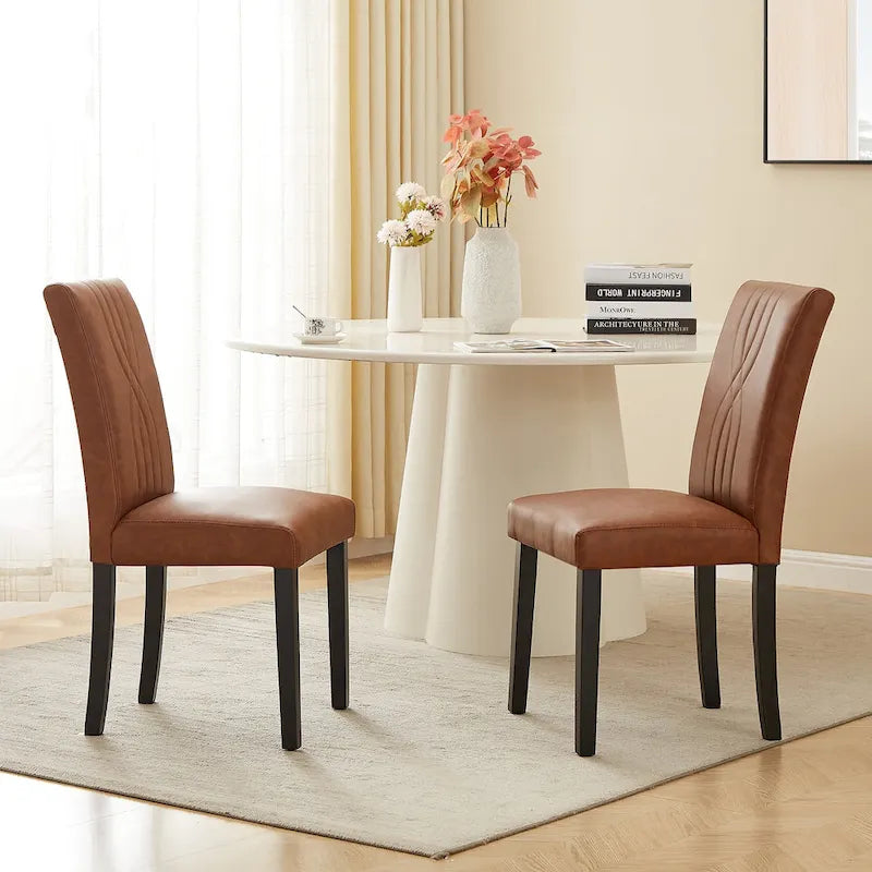 Chaises de salle à manger Parsons à dossier haut rembourrées vertes/brunes/beiges, tissu et pieds en bois massif, lot de 6