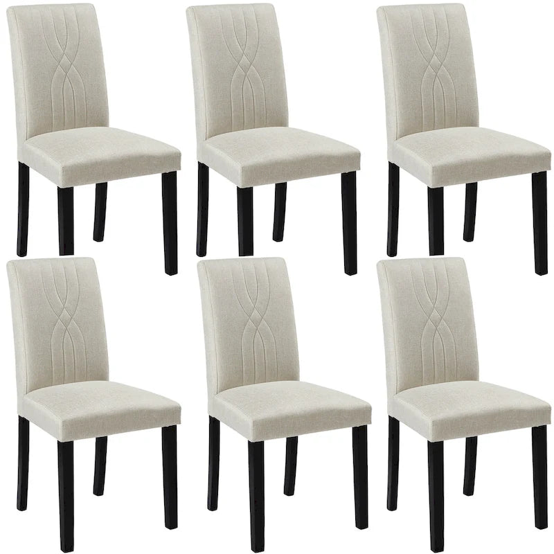 Chaises de salle à manger Parsons à dossier haut rembourrées vertes/brunes/beiges, tissu et pieds en bois massif, lot de 6