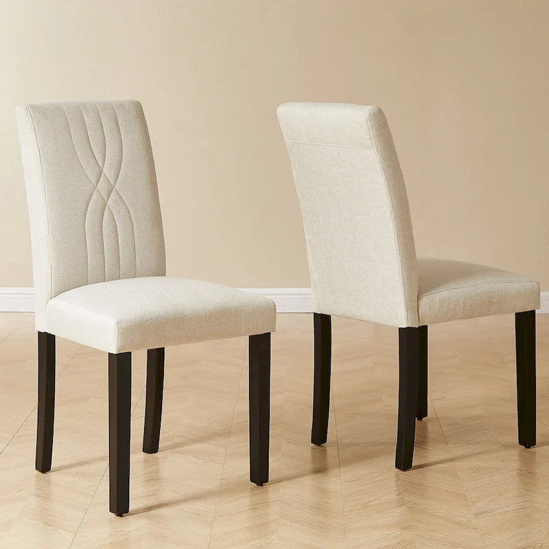 Chaises de salle à manger Parsons à dossier haut rembourrées vertes/brunes/beiges, tissu et pieds en bois massif, lot de 6