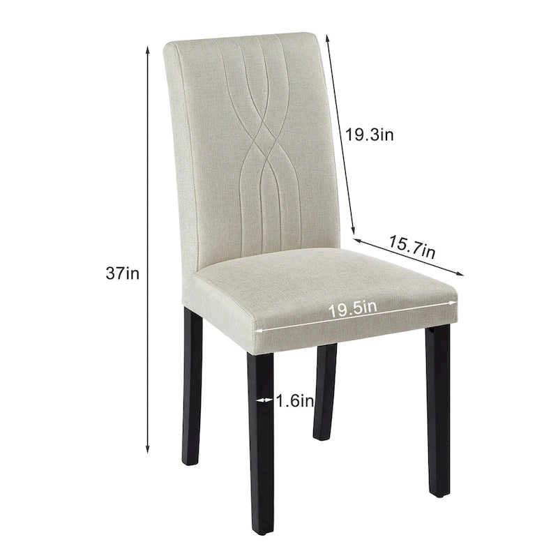 Chaises de salle à manger Parsons à dossier haut rembourrées vertes/brunes/beiges, tissu et pieds en bois massif, lot de 6