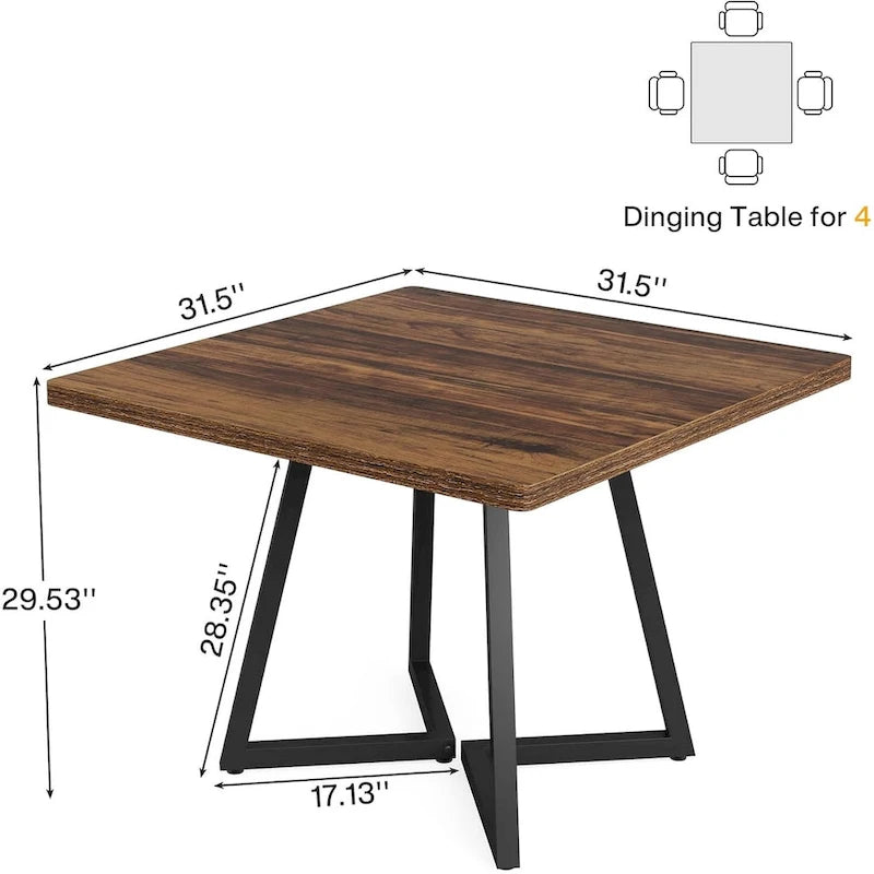 Table à manger carrée avec structure en métal, marron/noir/blanc, 2 à 4 places