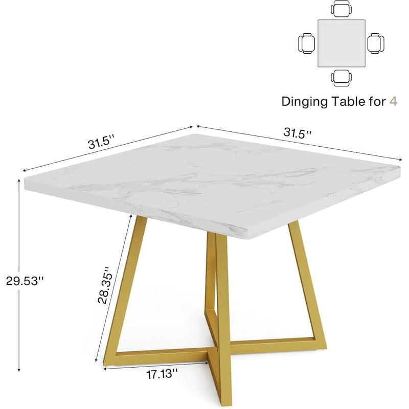 Table à manger carrée avec structure en métal, marron/noir/blanc, 2 à 4 places