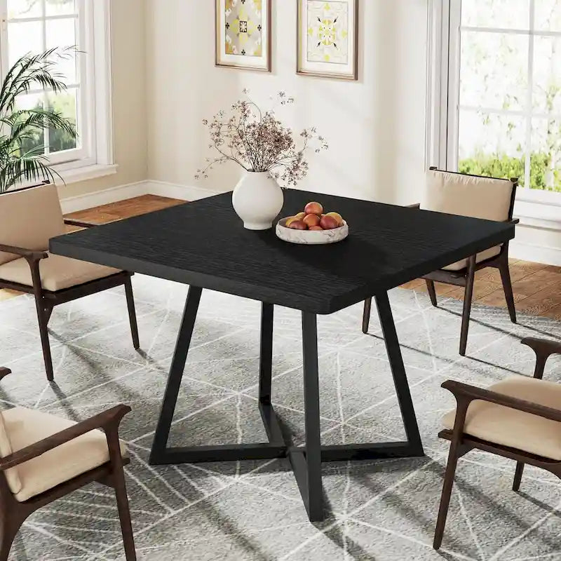 Table à manger carrée avec structure en métal, marron/noir/blanc, 2 à 4 places