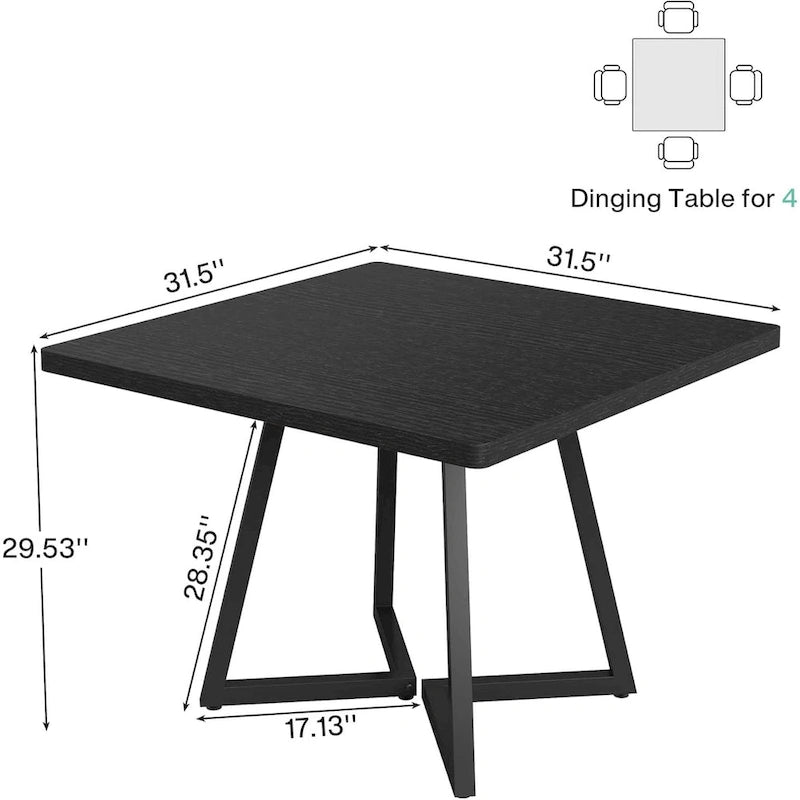 Table à manger carrée avec structure en métal, marron/noir/blanc, 2 à 4 places