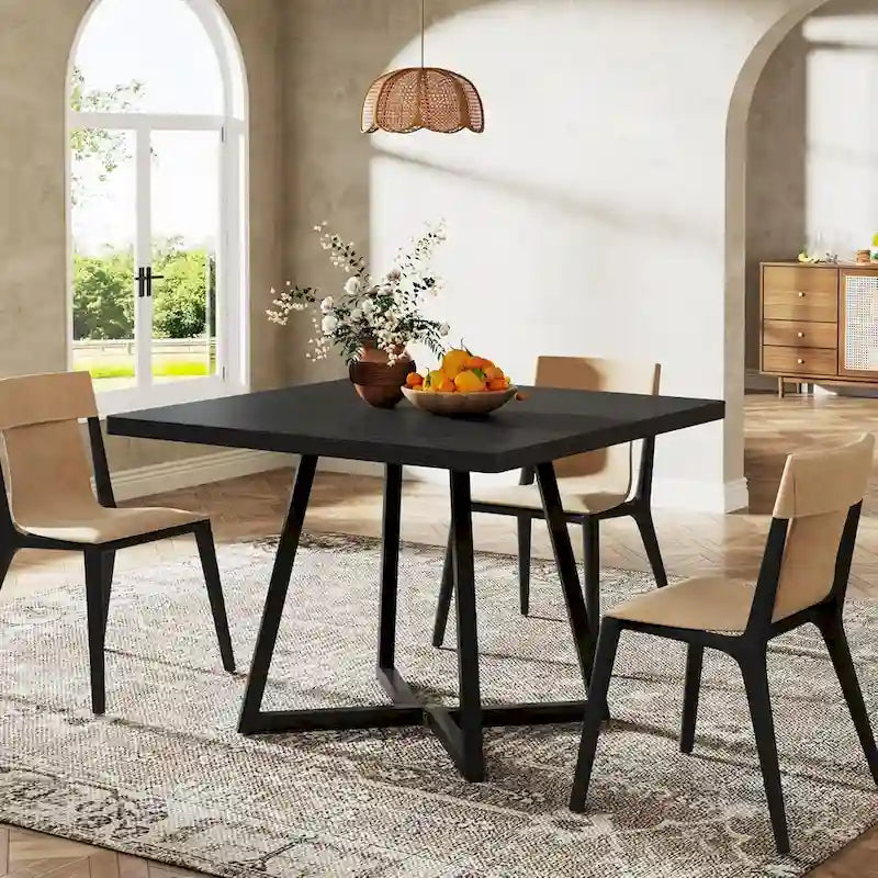 Table à manger carrée avec structure en métal, marron/noir/blanc, 2 à 4 places