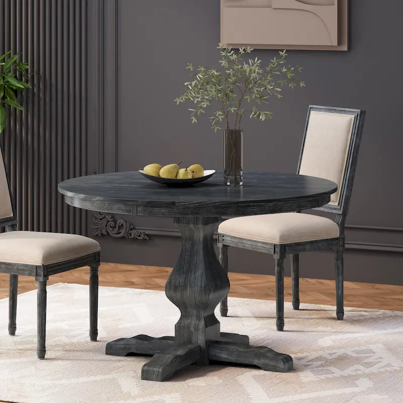 Table à manger ronde sur pied, coloris naturel/gris, 4 places
