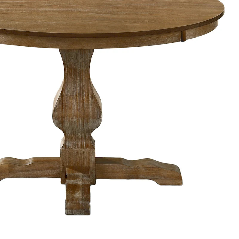 Table à manger ronde sur pied, coloris naturel/gris, 4 places