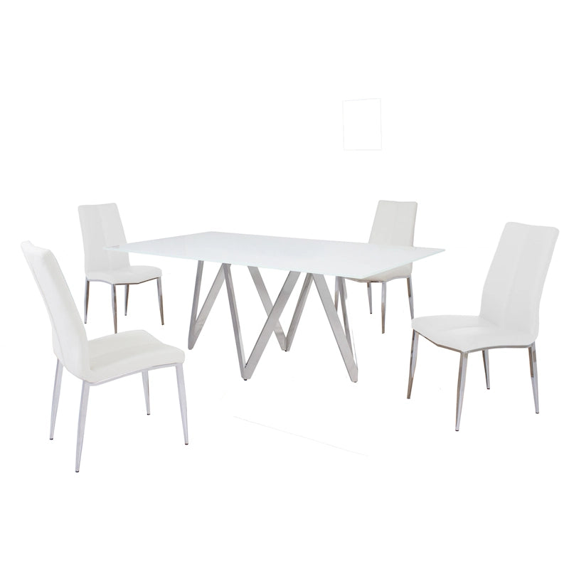 Ensemble de salle à manger rectangulaire 5 pièces (4 places) avec plateau en verre blanc/rouge/gris