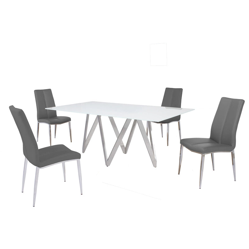 Ensemble de salle à manger rectangulaire 5 pièces (4 places) avec plateau en verre blanc/rouge/gris