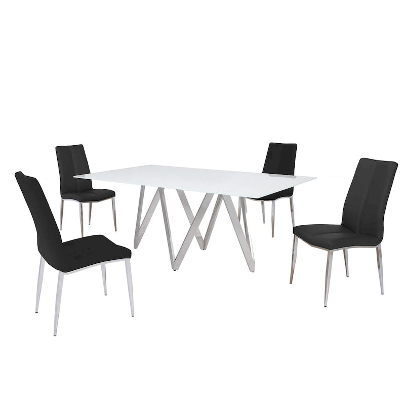 Ensemble de salle à manger rectangulaire 5 pièces (4 places) avec plateau en verre blanc/rouge/gris