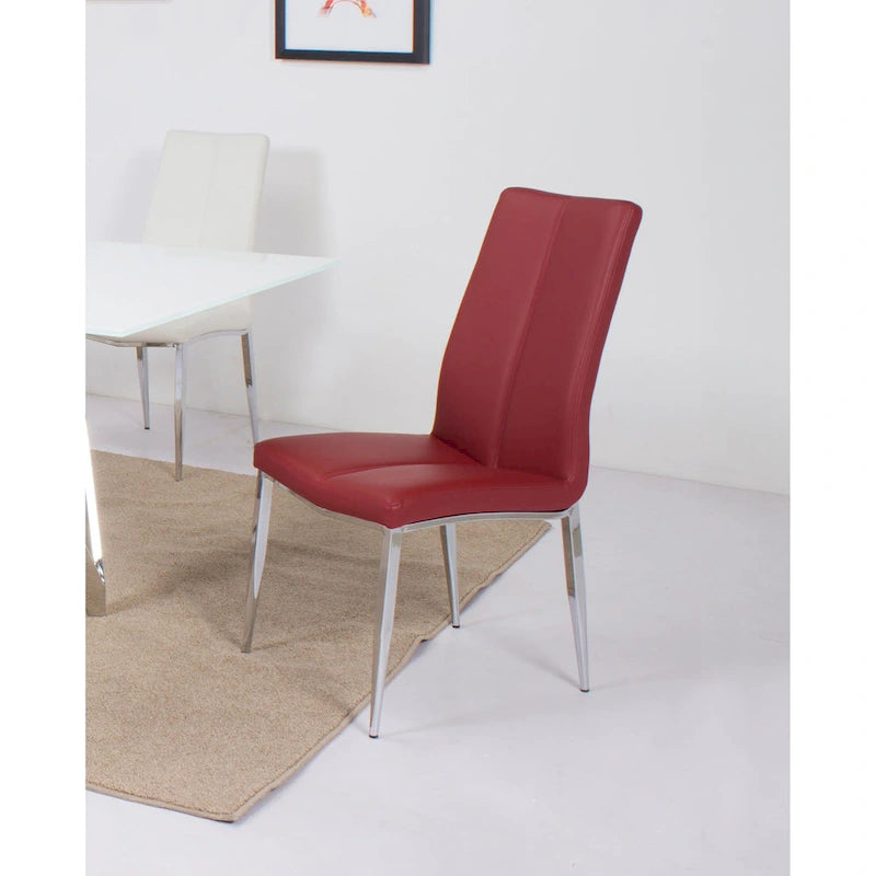 Ensemble de salle à manger rectangulaire 5 pièces (4 places) avec plateau en verre blanc/rouge/gris