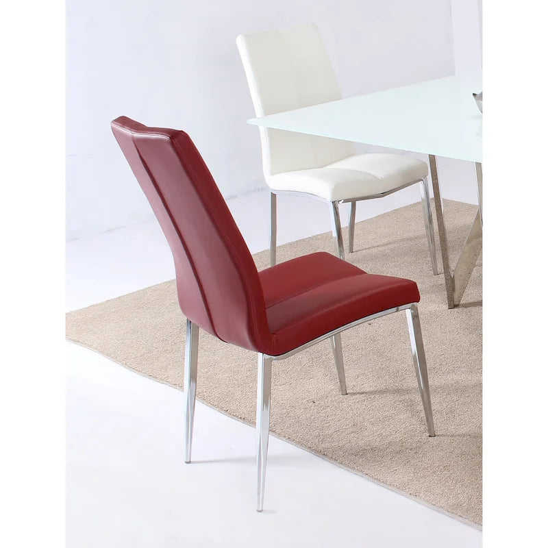 Ensemble de salle à manger rectangulaire 5 pièces (4 places) avec plateau en verre blanc/rouge/gris