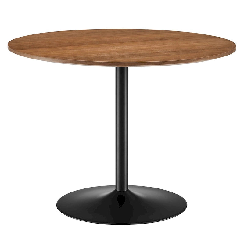 Table de salle à manger ronde à pied central, 4 places – Noir Blanc / Or / Noyer