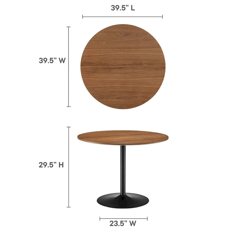 Table de salle à manger ronde à pied central, 4 places – Noir Blanc / Or / Noyer