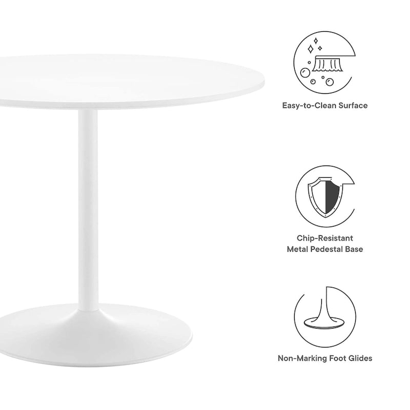 Table de salle à manger ronde à pied central, 4 places – Noir Blanc / Or / Noyer