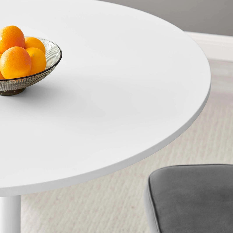 Table de salle à manger ronde à pied central, 4 places – Noir Blanc / Or / Noyer