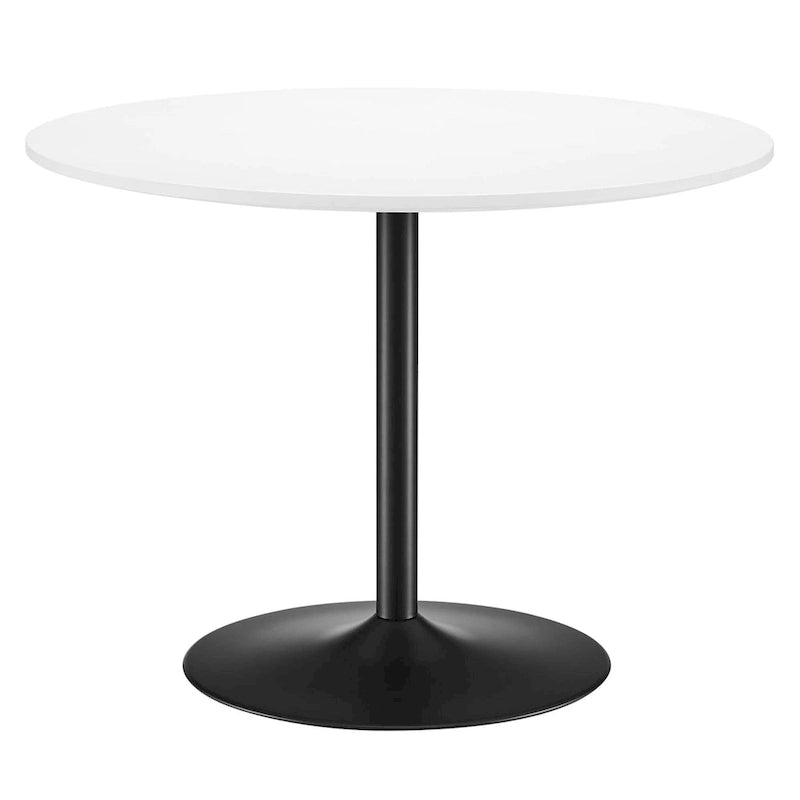 Table de salle à manger ronde à pied central, 4 places – Noir Blanc / Or / Noyer