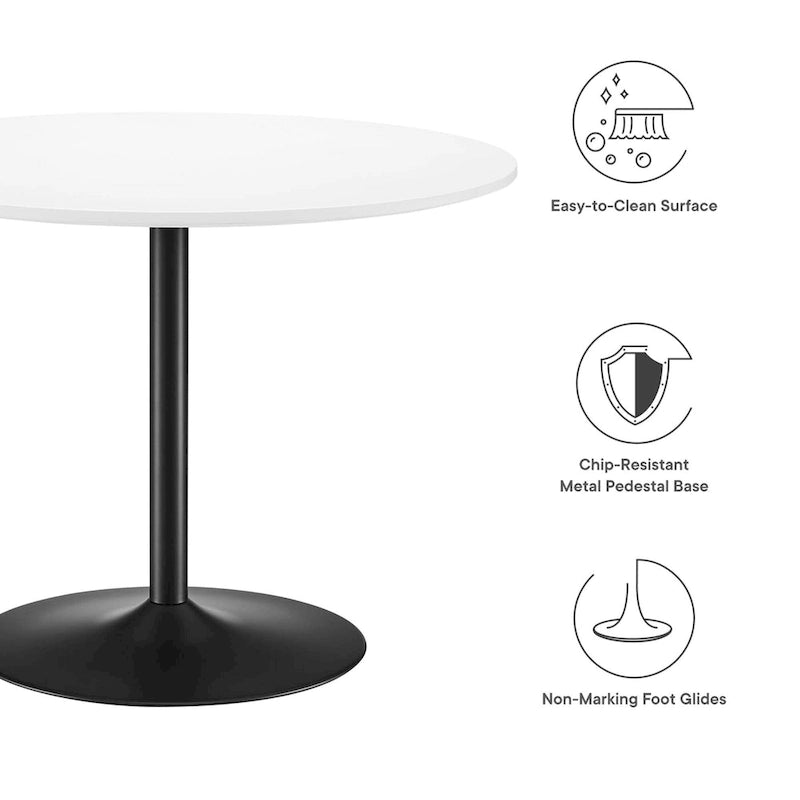 Table de salle à manger ronde à pied central, 4 places – Noir Blanc / Or / Noyer