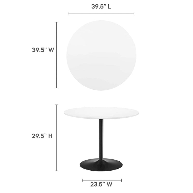 Table de salle à manger ronde à pied central, 4 places – Noir Blanc / Or / Noyer