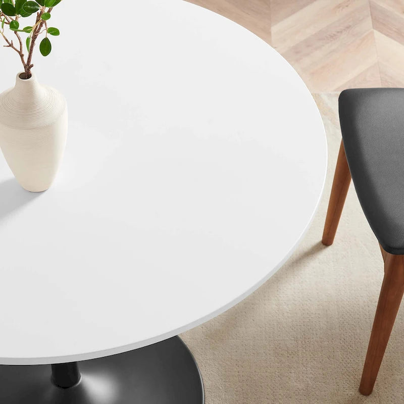 Table de salle à manger ronde à pied central, 4 places – Noir Blanc / Or / Noyer