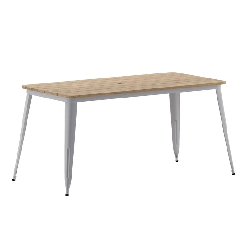 Table à manger d'extérieur rectangulaire marron/noir avec trou pour parasol, 6 places