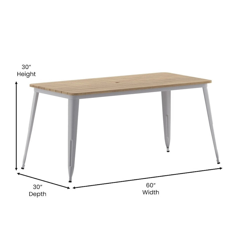 Table à manger d'extérieur rectangulaire marron/noir avec trou pour parasol, 6 places