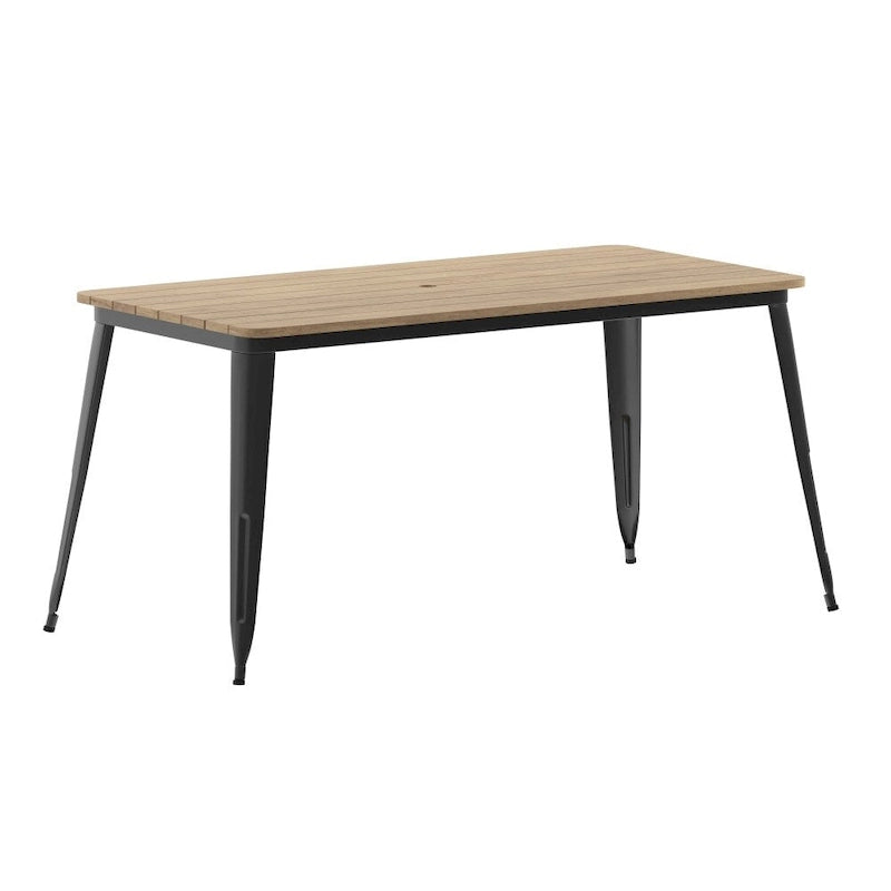 Table à manger d'extérieur rectangulaire marron/noir avec trou pour parasol, 6 places